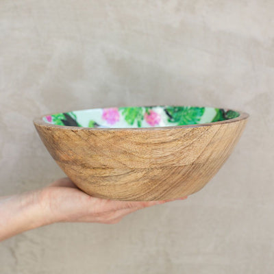 Bowl de Madera de Mango con Diseño de Colibríes