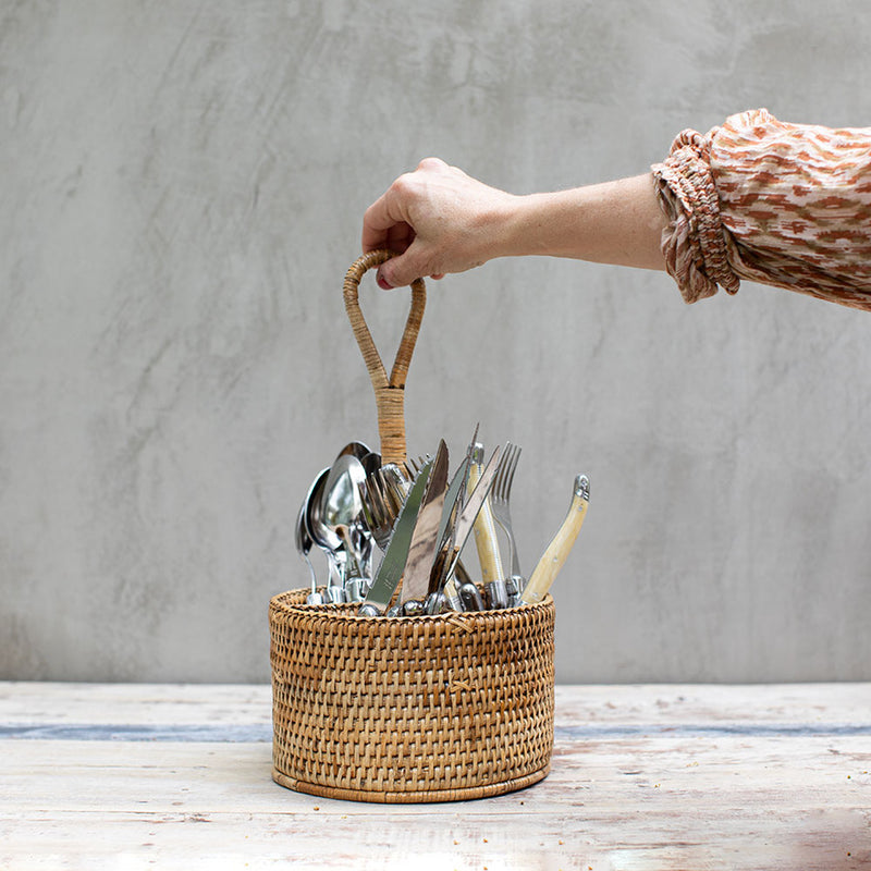 Porta Cubiertos Redondo Ratán Natural – Colección Ratán Myanmar