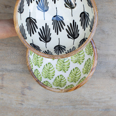 Bowl de Madera de Mango con Diseño en Blanco y Negro