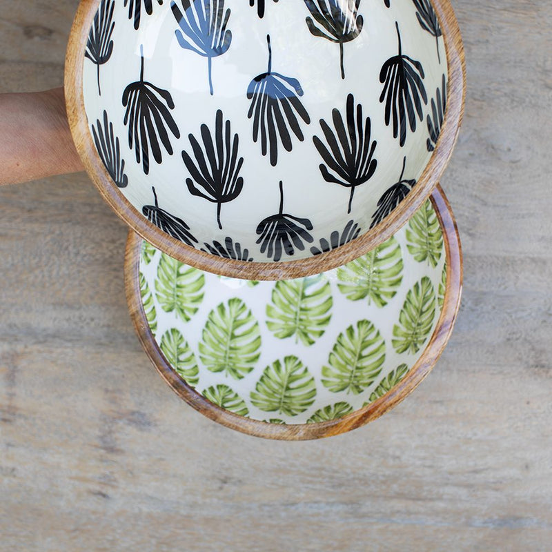 Bowl de Madera de Mango con Diseño en Blanco y Negro