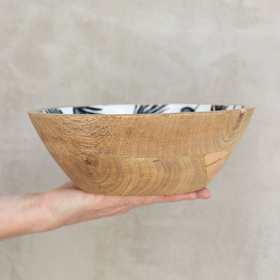 Bowl de Madera de Mango con Diseño en Blanco y Negro