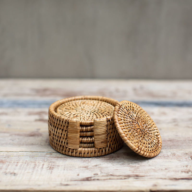 Set Posavasos de Ratán con Estuche — 6 Unidades