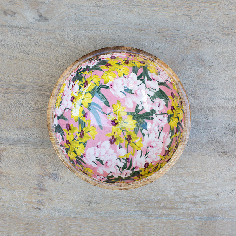 Bowl de Madera de Mango con Diseño Floral