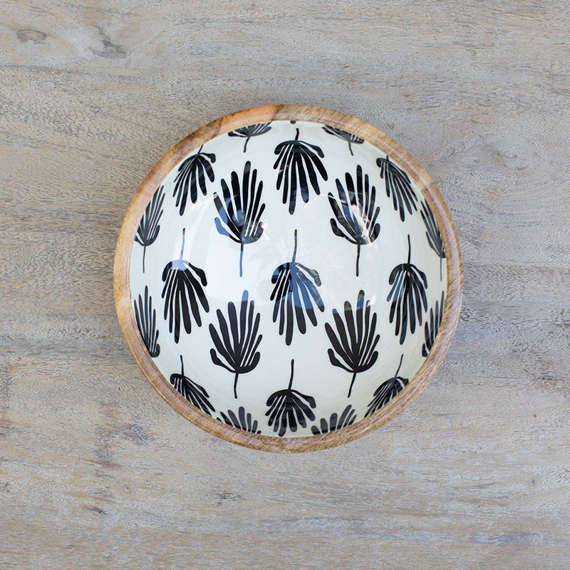 Bowl de Madera de Mango con Diseño en Blanco y Negro