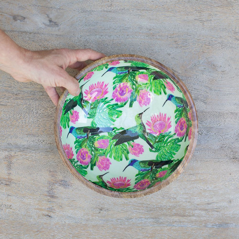 Bowl de Madera de Mango con Diseño de Colibríes