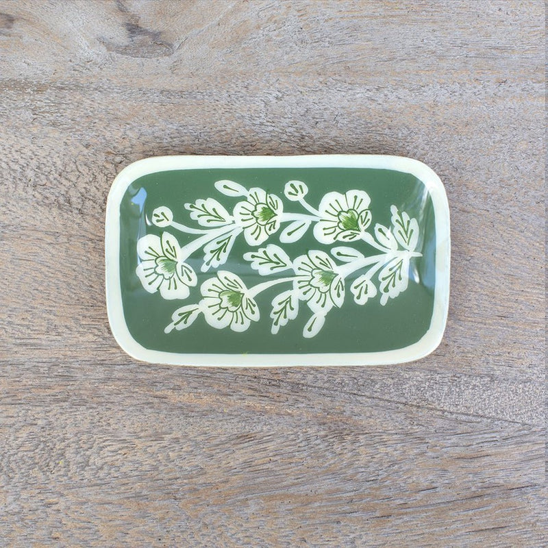 Mini Bandeja Floral Verde Oliva Madera Mango