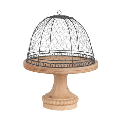 Cloche de Alambre de Metal con Base de Pedestal de Madera de Mango