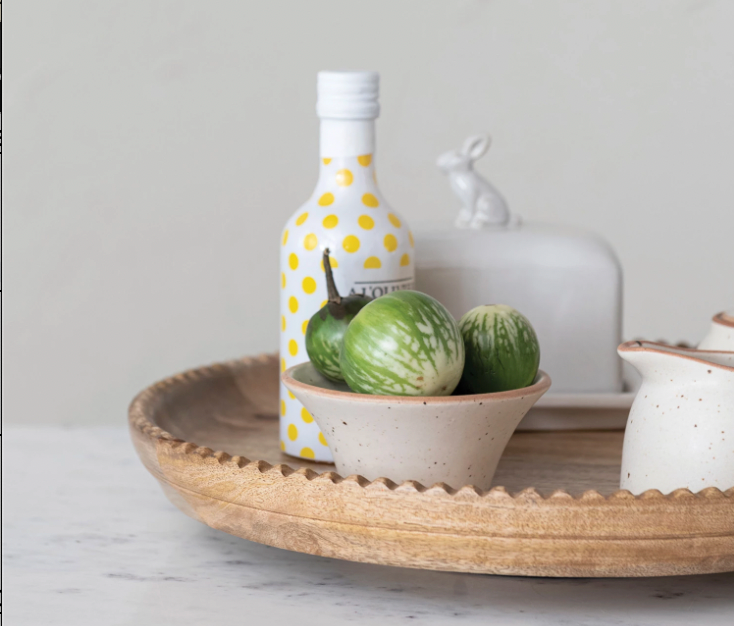 Lazy Susan de Madera de Mango con Borde Festeonado Natural