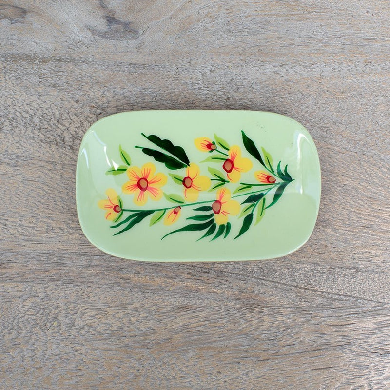 Mini Bandeja Floral Verde Madera Mango