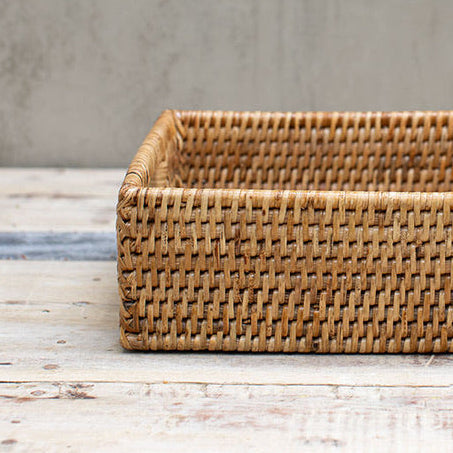 Caja Rectangular Ratán Mediana con Mangos - Colección Ratán Myanmar