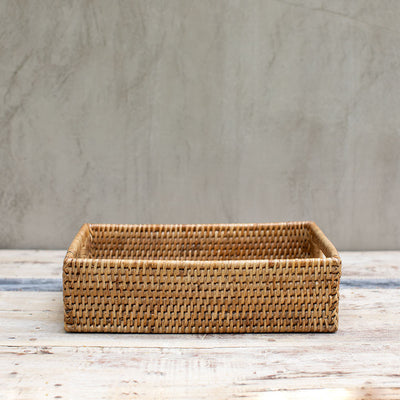 Caja Rectangular Ratán Mediana con Mangos - Colección Ratán Myanmar