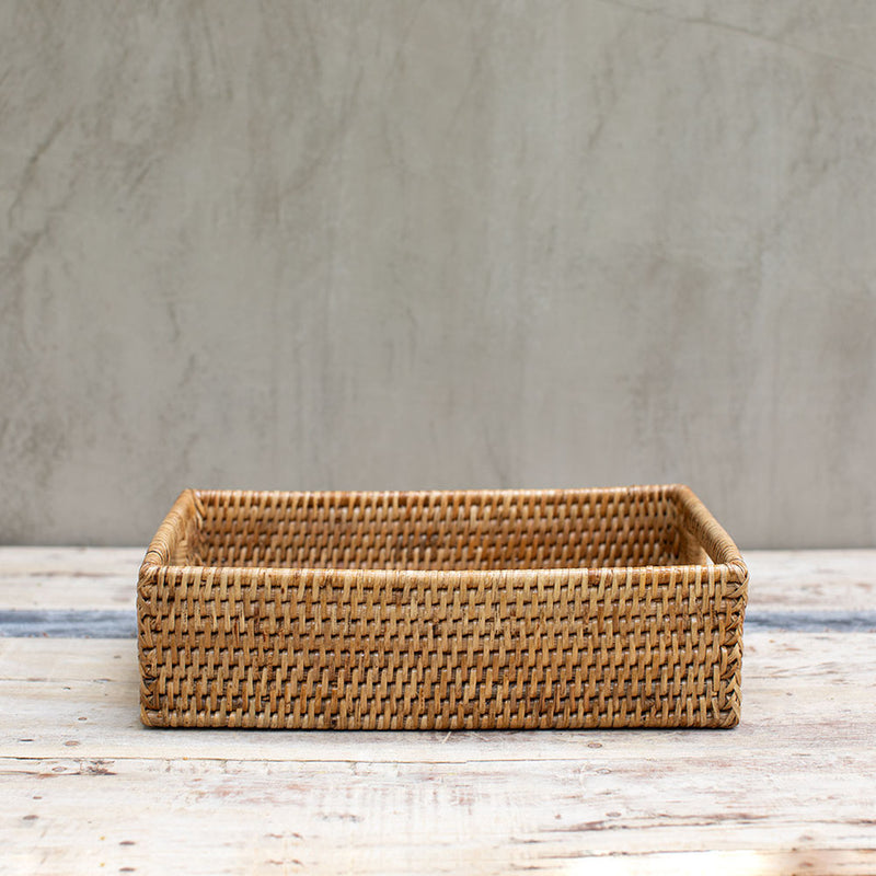 Caja Rectangular Ratán Mediana con Mangos - Colección Ratán Myanmar