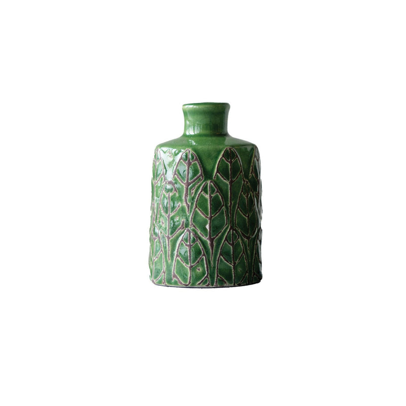 Set de 3 Jarrones de Ceramica Repujada Verde