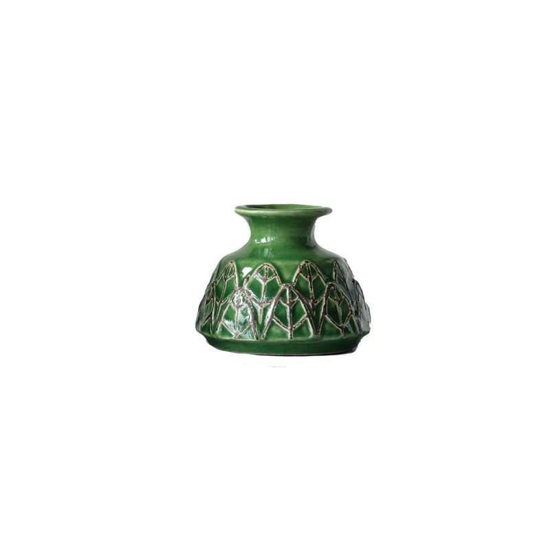 Set de 3 Jarrones de Ceramica Repujada Verde