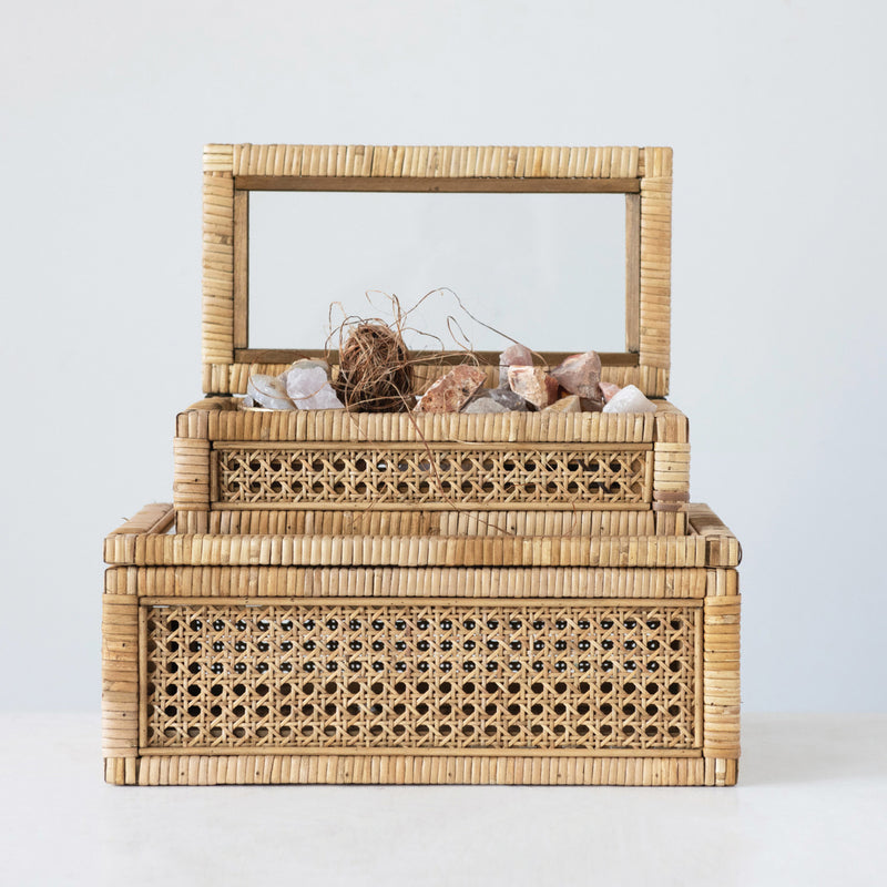 Caja de Rattan Tejido y Madera 2 Portes