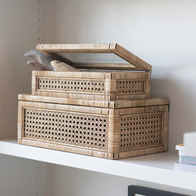Caja de Rattan Tejido y Madera 2 Portes