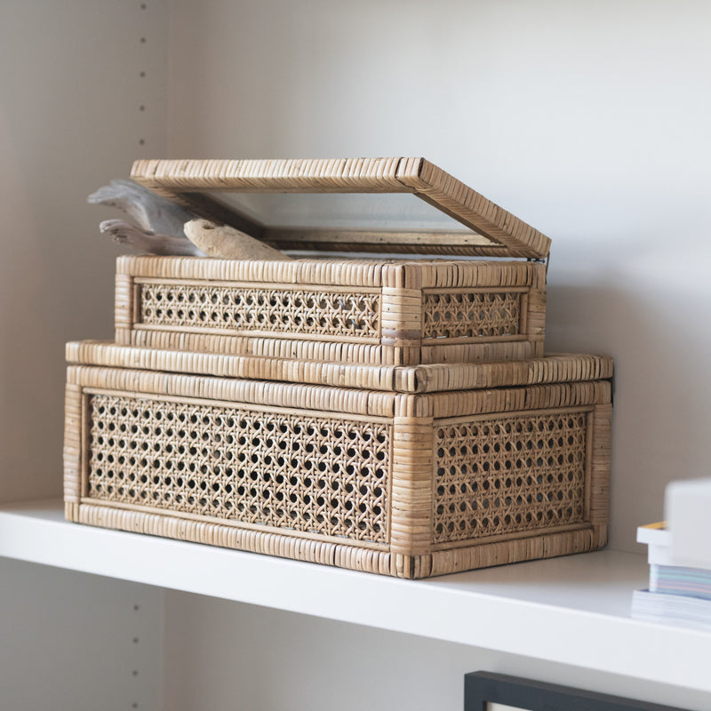 Caja de Rattan Tejido y Madera 2 Portes
