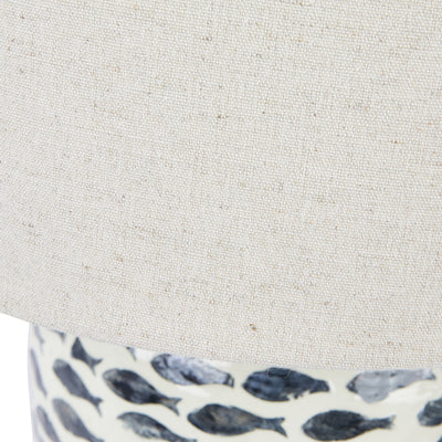 Lámpara de Mesa de Capiz y Bambú con Pantalla de Lino – Azul y Blanco