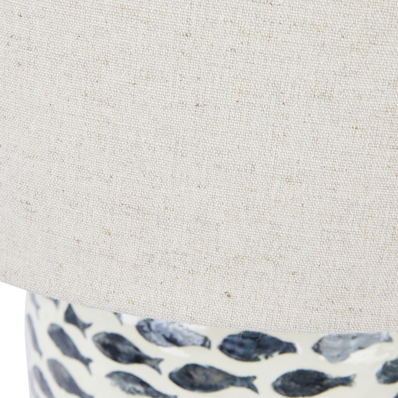 Lámpara de Mesa de Capiz y Bambú con Pantalla de Lino – Azul y Blanco