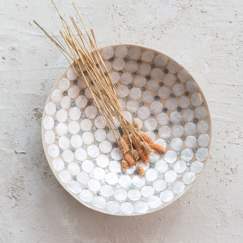 Fuente Decorativa de Resina y Capiz – Blanca y Natural