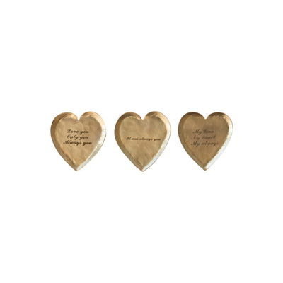 Corazón Decorativo de Latón Martillado con Frase Grabada – 3 Estilos - Venta por Unidad