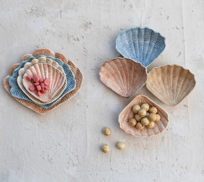 Set de 4 Platos con Forma de Conchas Ceramica Pintadas a Mano