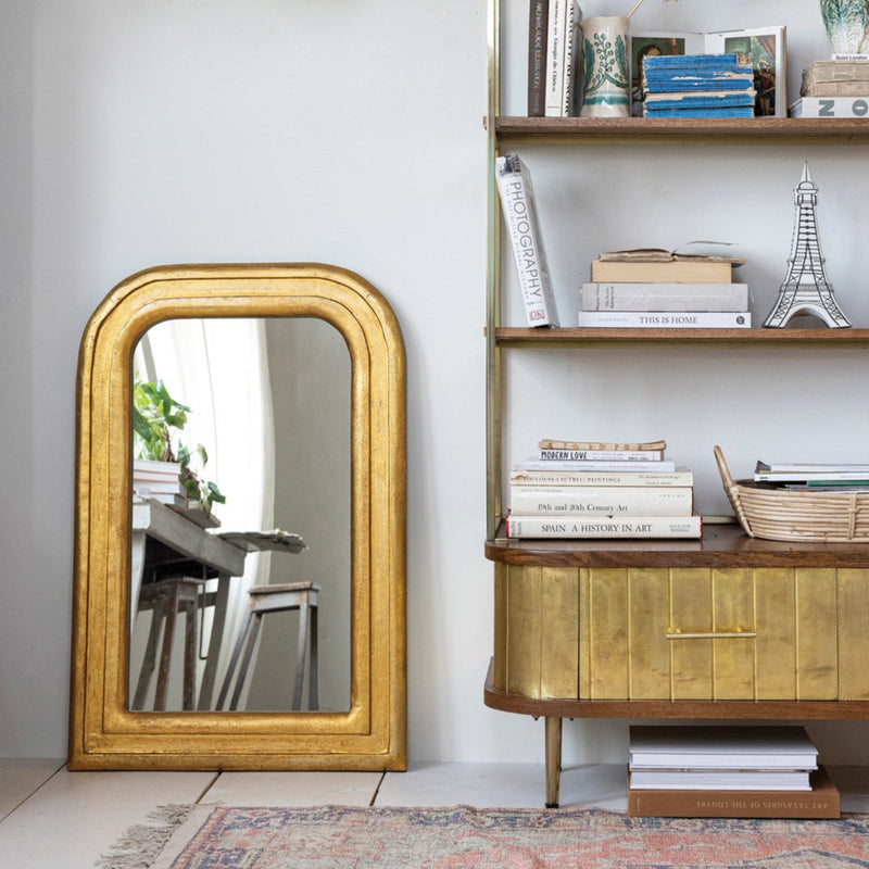 Espejo de Pared Arqueado con Marco de Madera de Mango – Dorado
