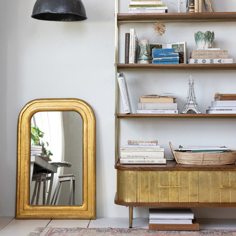 Espejo de Pared Arqueado con Marco de Madera de Mango – Dorado