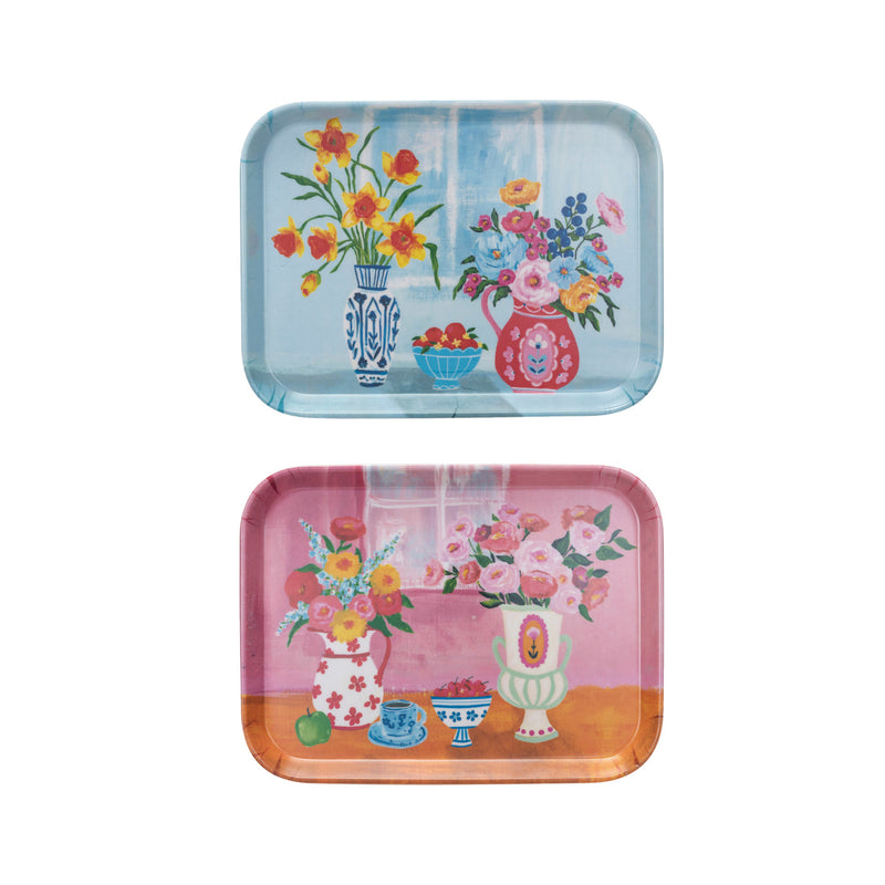 Bandeja de Fibra de Bambú con Diseño Floral – 2 Estilos - Unidad