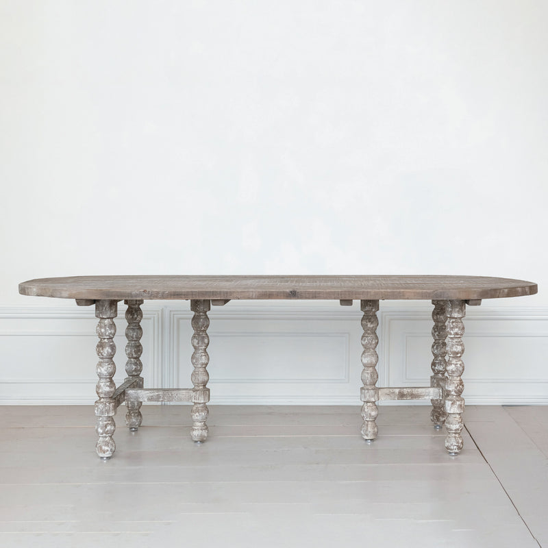 Mesa de Madera Reciclada Blanqueada Ovalada