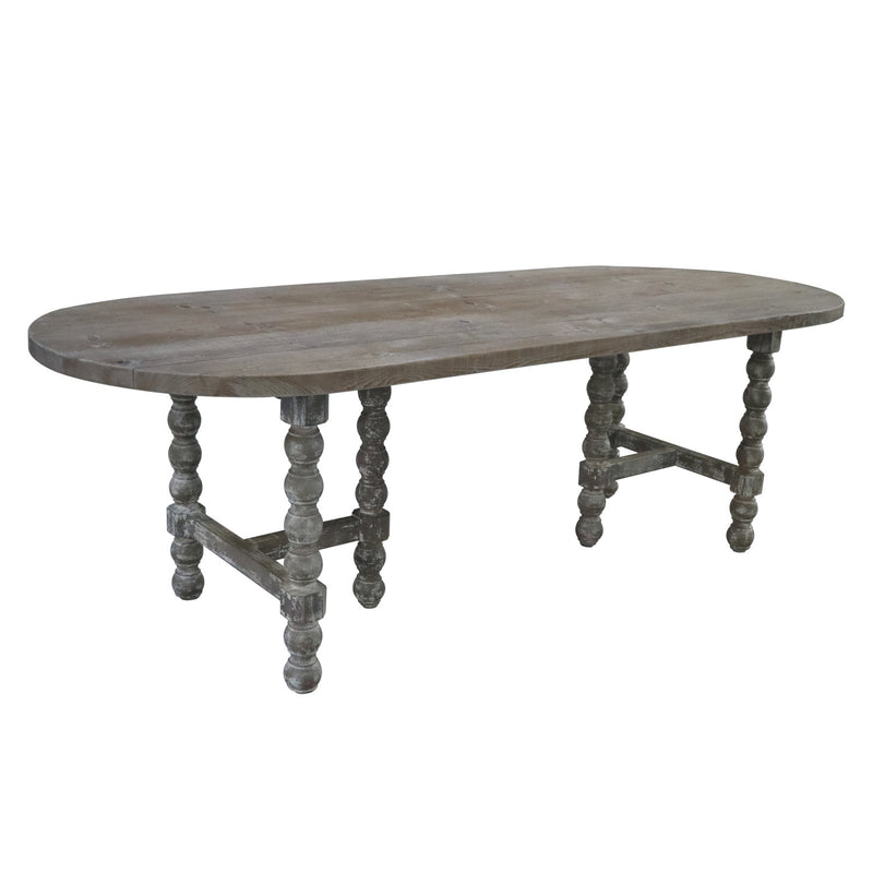 Mesa de Madera Reciclada Blanqueada Ovalada