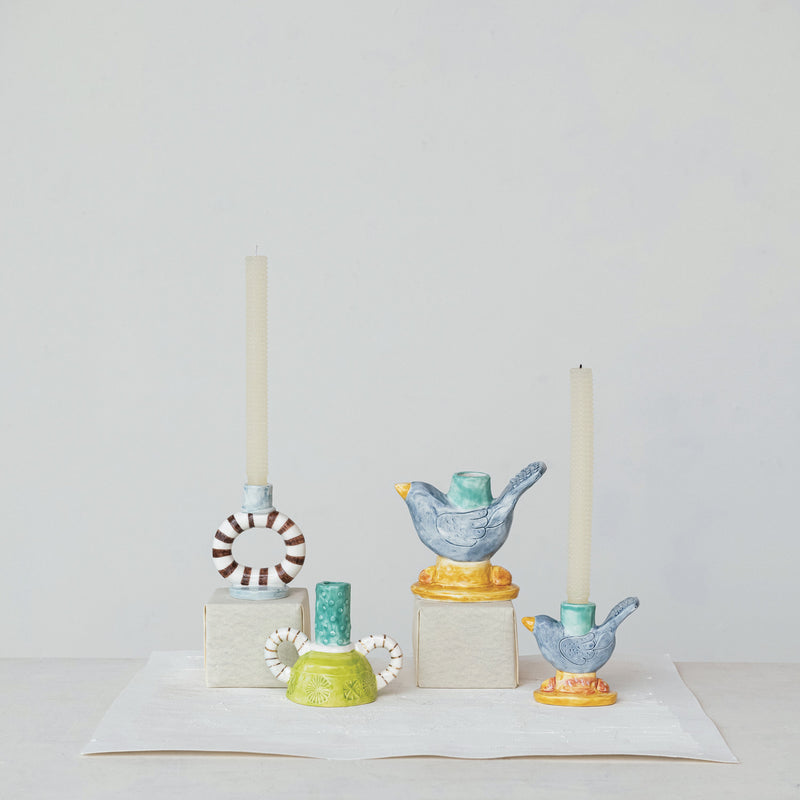 Porta Vela Pajaro Ceramica Pintado a Mano