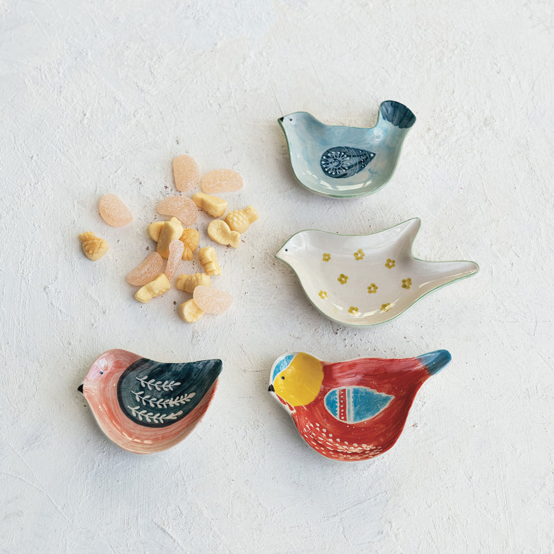 Mini Plato de Gres Pintado a Mano – Forma Pajarito - 4 Estilos - Venta por Unidad