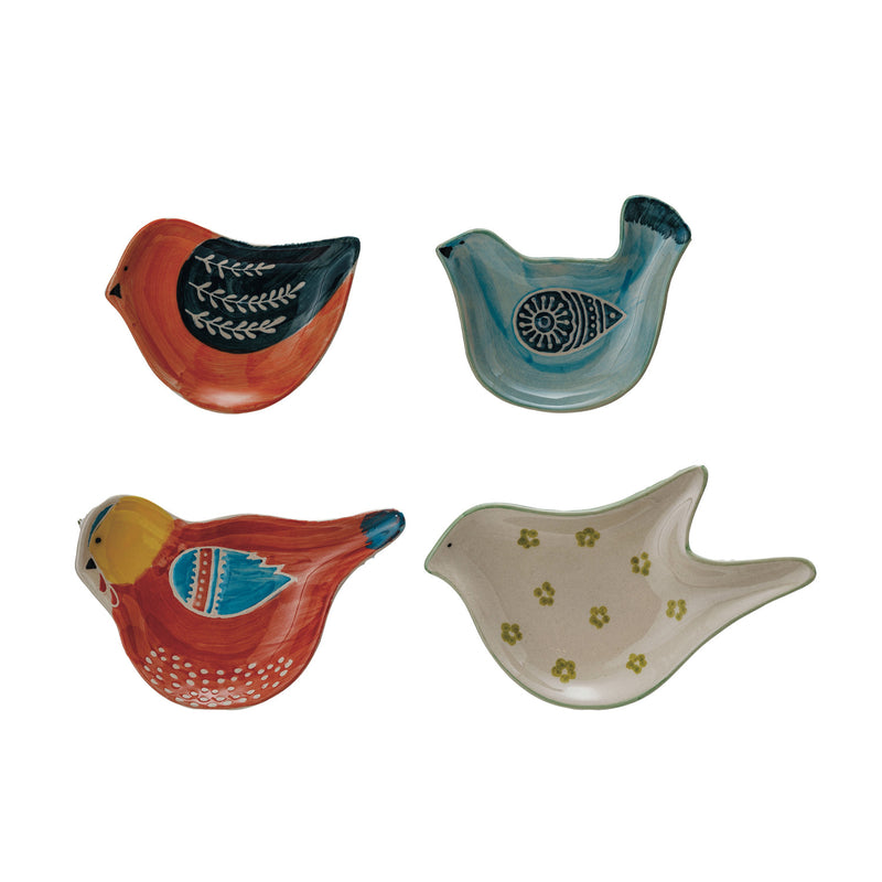 Mini Plato de Gres Pintado a Mano – Forma Pajarito - 4 Estilos - Venta por Unidad