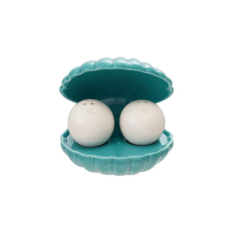 Salero y Pimentero de Cerámica con Soporte en Forma de Concha – Set de 3
