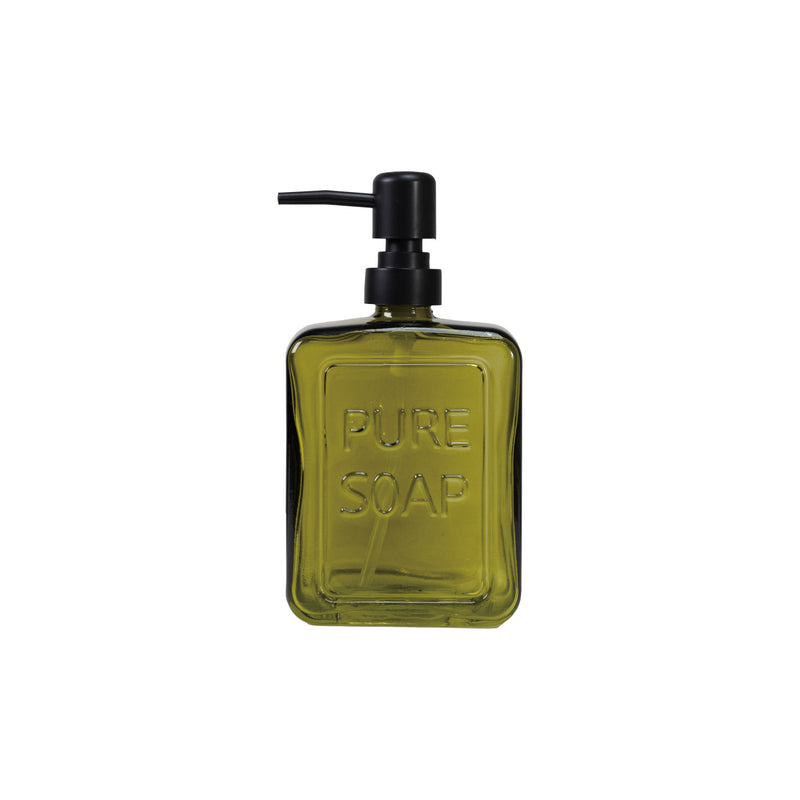 Dispensador de Jabón de Vidrio Prensado con Bomba “PURE SOAP” – Verde Oliva