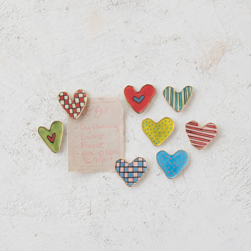 Imán de Gres Pintado a Mano en Forma de Corazón con Borde Dorado – 8 Estilos - Venta por Unidad