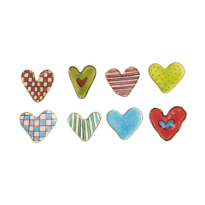 Imán de Gres Pintado a Mano en Forma de Corazón con Borde Dorado – 8 Estilos - Venta por Unidad