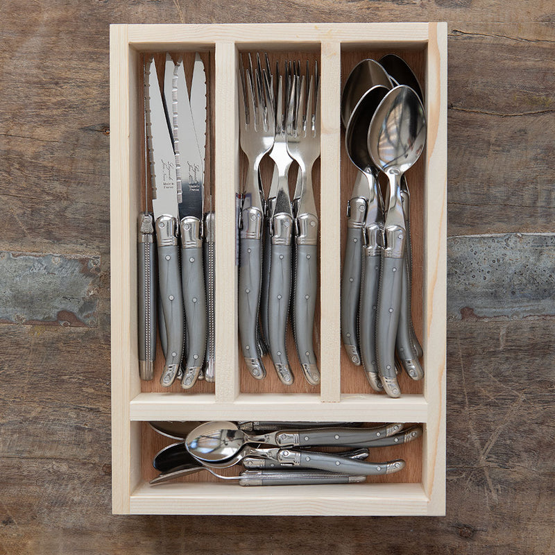 Set De Cubiertos 24 Piezas en Mango Grey • Acero Inoxidable Francés
