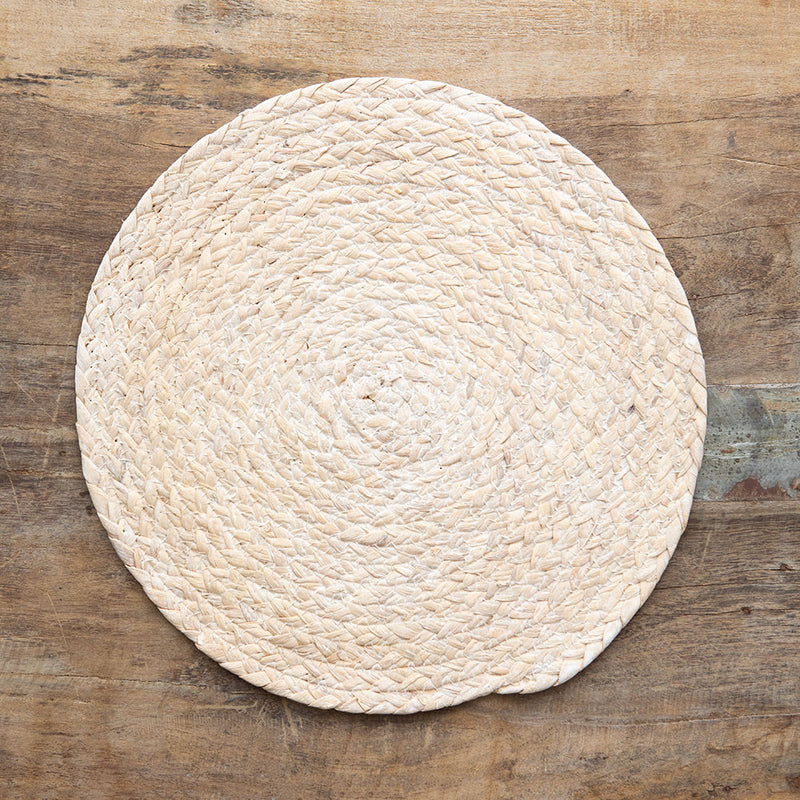 Individual Redondo Blanco – Fibra Natural Tejida a Mano 35 cm