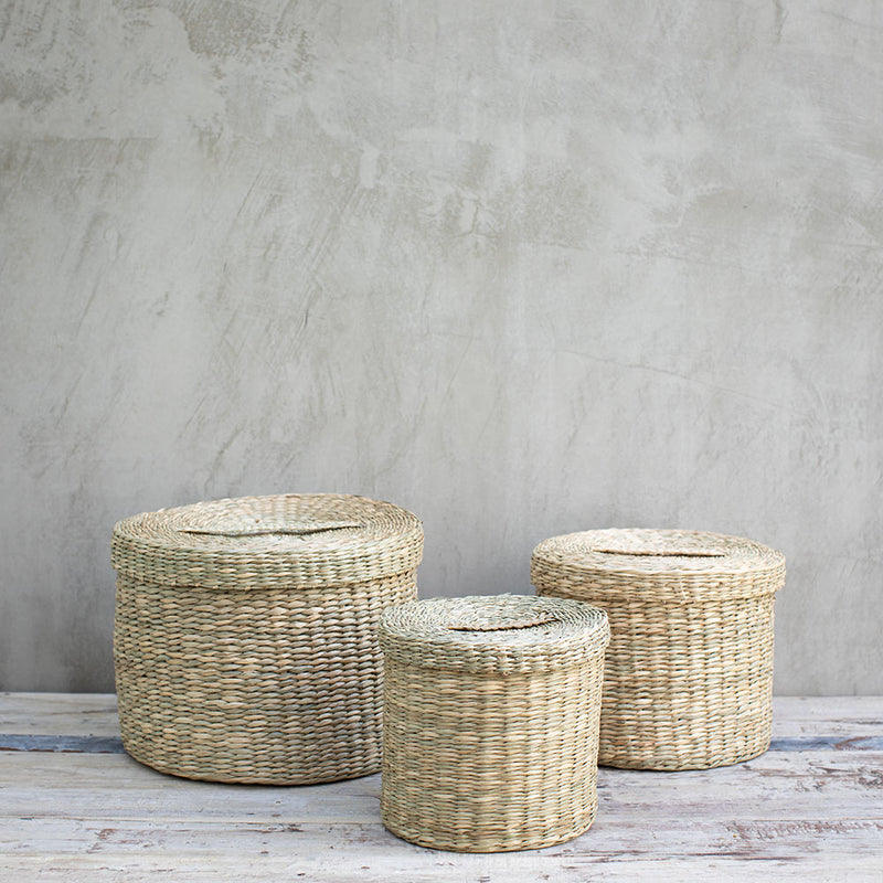 Canasto Redondo Con Tapa 3 Tamaños