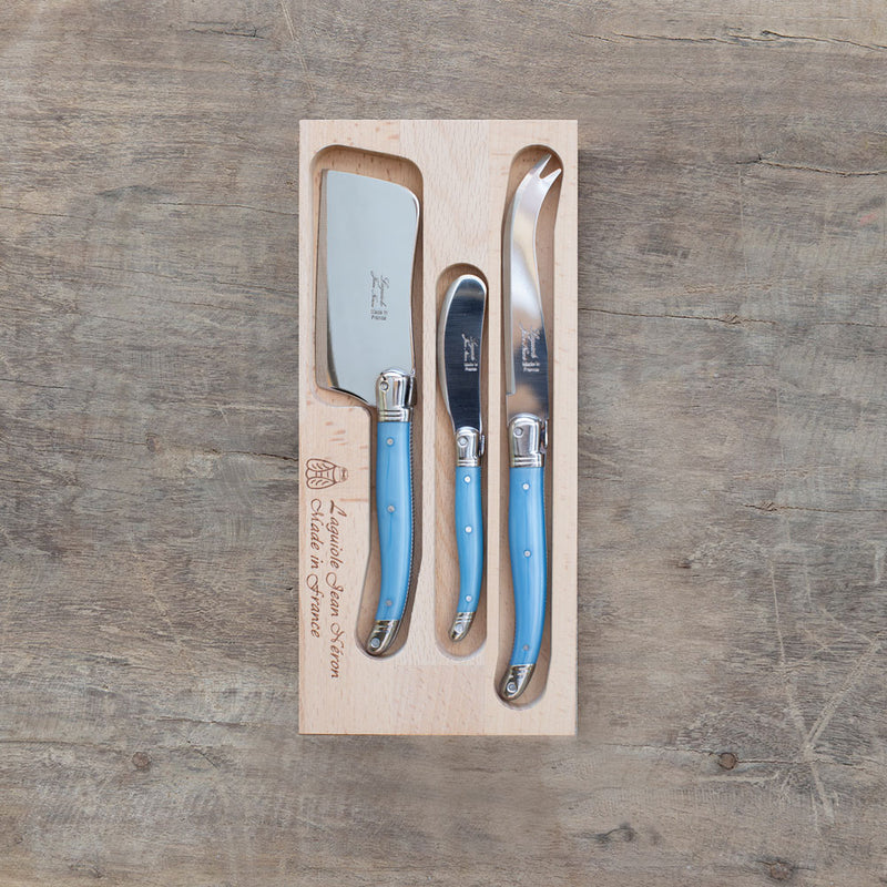 Set Quesos 3 unidades Laguiole Blue – Set De 3 Utensilios Para Queso en Acero Inoxidable Francés