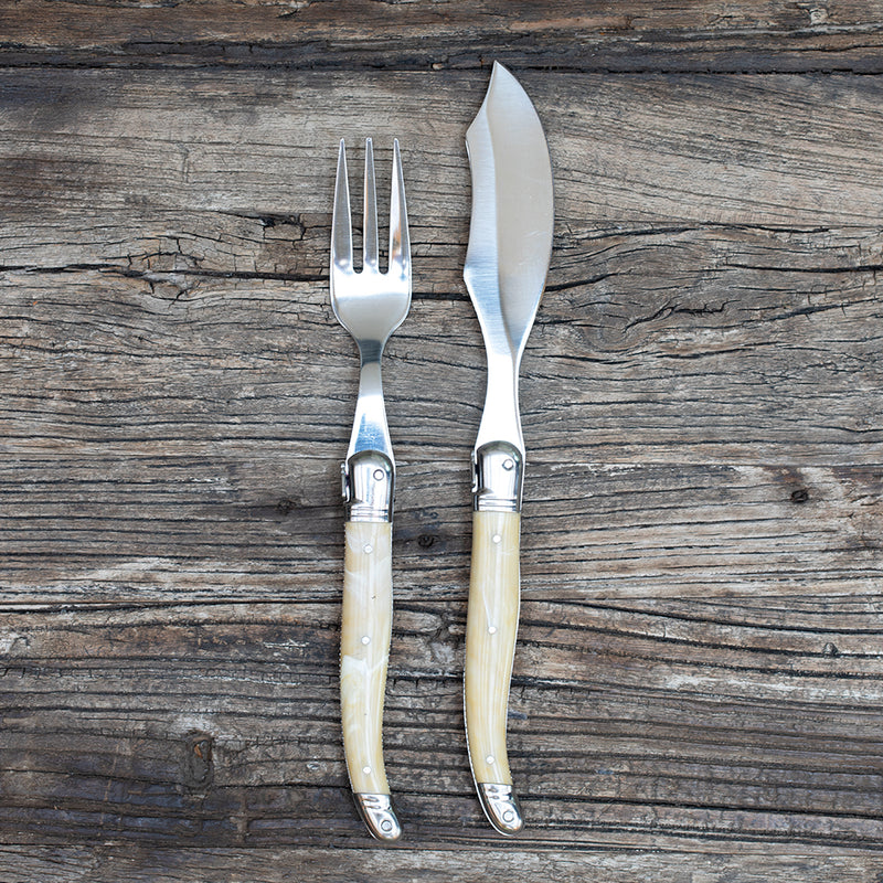 Set Pescado Laguiole Hueso – Set De Cuchillo Y Tenedor Para Pescado en Mango Tono Hueso • Acero Inoxidable Francés
