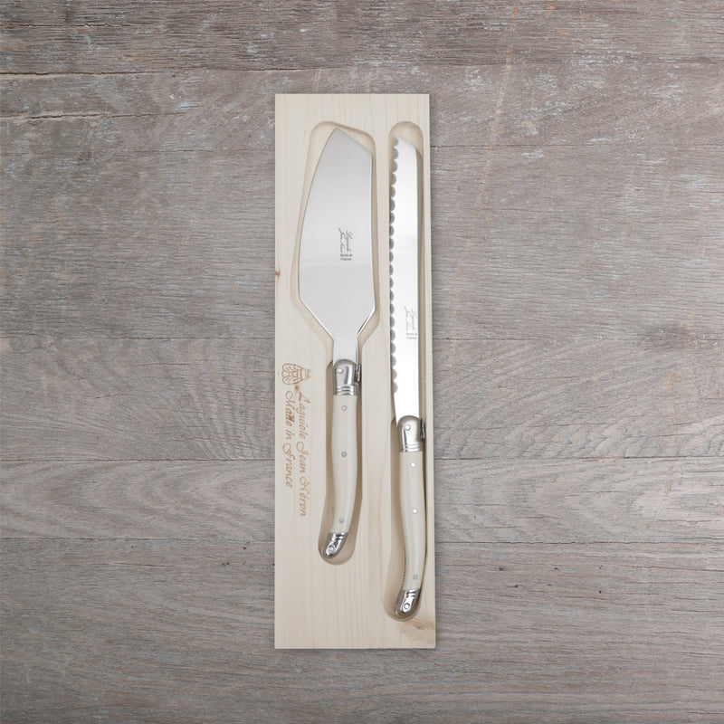Set Espatula y Cuchillo Laguiole Blanco – Espátula Para Servir en Mango Tono Blanco • Acero Inoxidable Francés