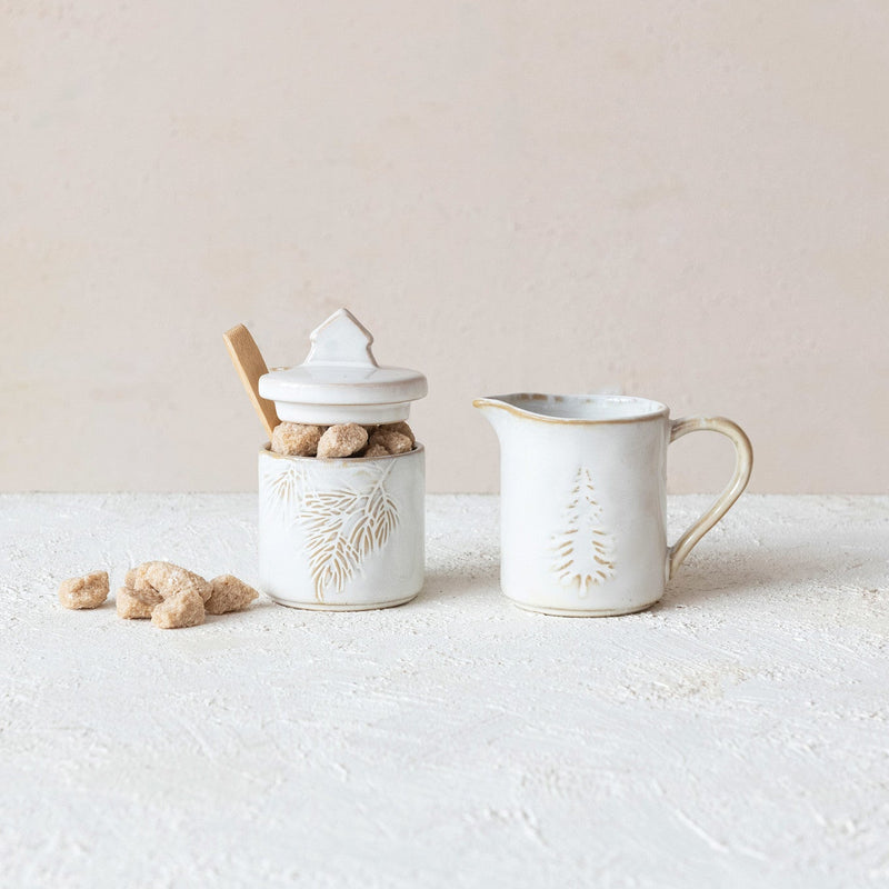 Set de 3 – Azucarera + Lechera + Cuchara de Madera Cerámica