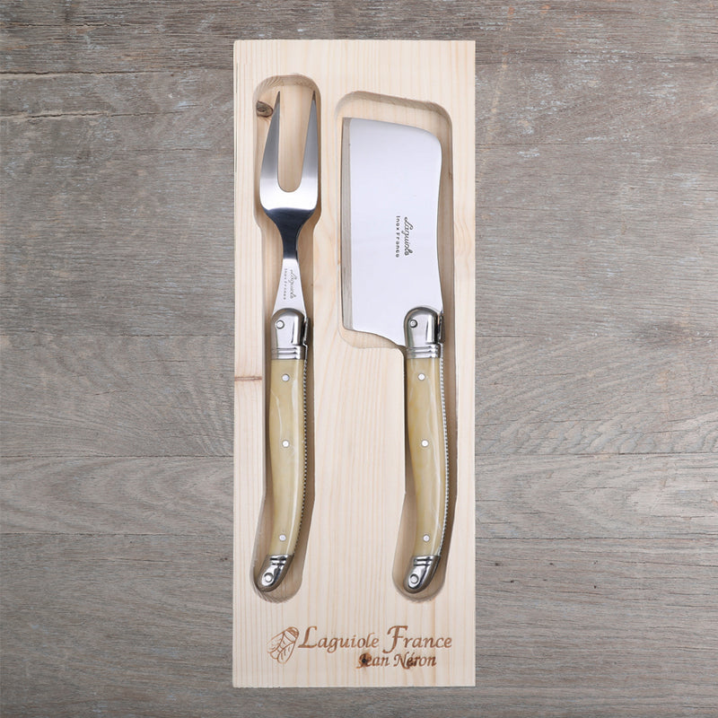 Set Queso Cuchillo tenedor Laguiole Hueso – Cubierto Laguiole en Mango Tono Hueso • Acero Inoxidable Francés